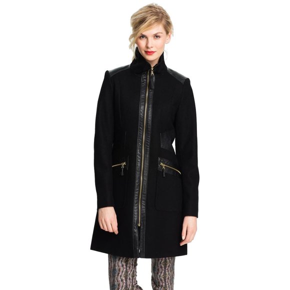 Via Spiga Jackets & Blazers - Via Spiga Black Wool Leather Walking Jacket Midi 4